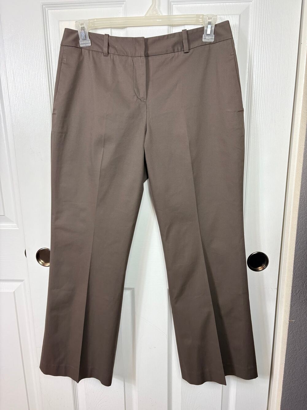 Loft Women's Mid-Rise Straight Leg Trousers Taupe Tailored Pants Size 10P